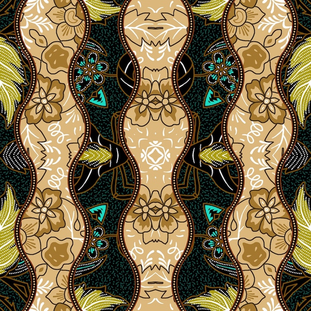 Intricate Batik Textile with Floral and Curvilinear Design