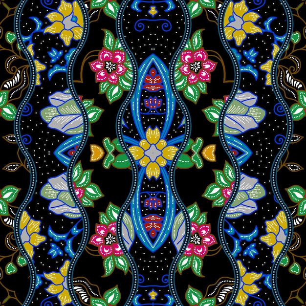 Intricate Batik Textile with Floral Motifs and Symmetrical Design