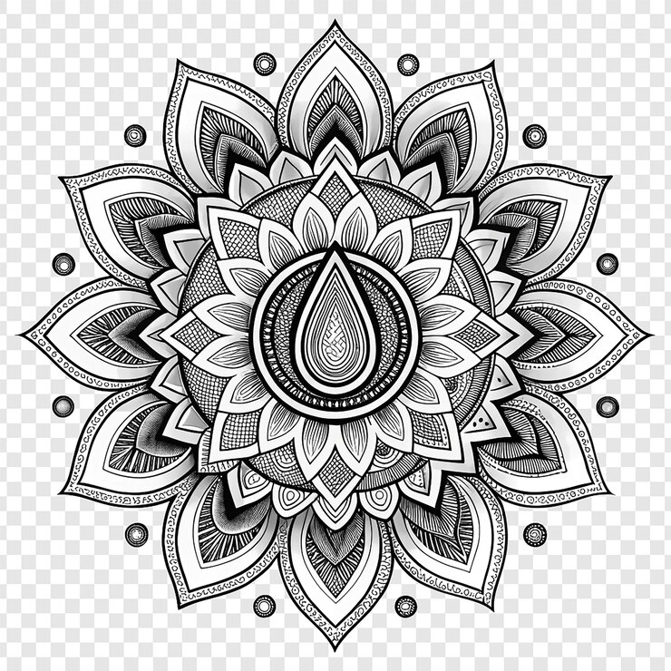 PSD intricate black and white mandala illustration