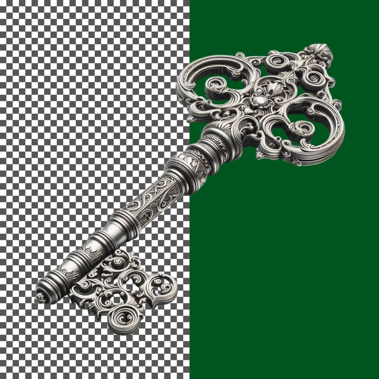 PSD intricate vintage skeleton key with ornate design on transparent background png psd