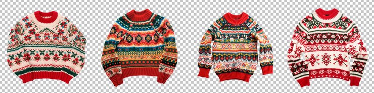 PSD intricately knitted holiday sweater set isolated on transparent background