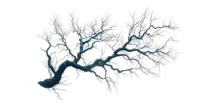 PSD la intrincada silueta de la rama desnuda del árbol aislada en un fondo transparente