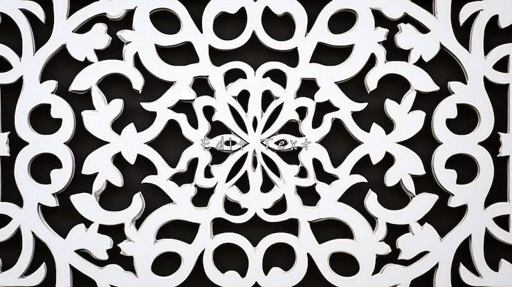 PSD intrincado patrón de recorte floral blanco sobre fondo negro
