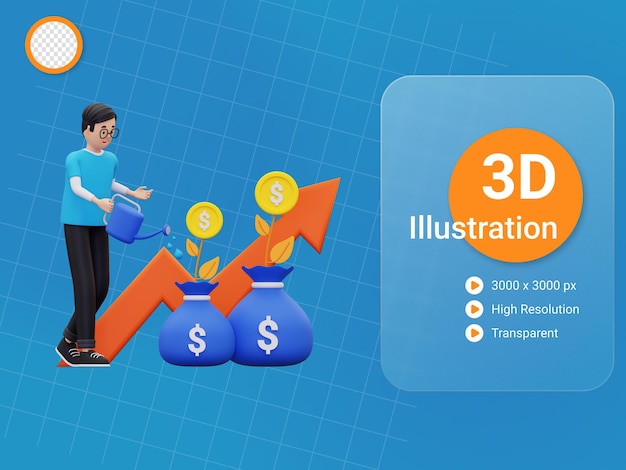 PSD inversor 3d creciente inversión dinero ilustración