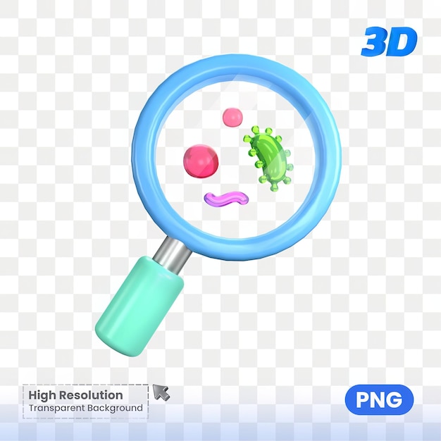 Investigación de bacterias y células sanguíneas con lupa 3D PSD PNG aislado transparente