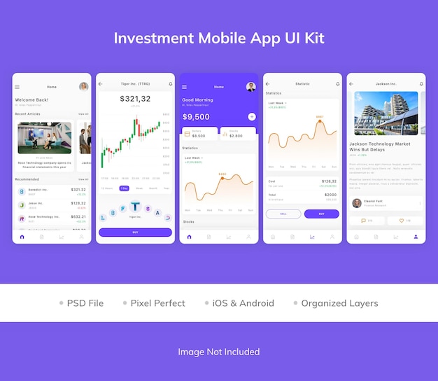PSD investment mobile app ui-kit
