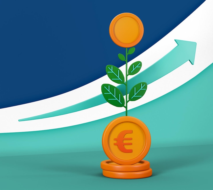 PSD investment that grows with coin metaphors generated from euro coin money plants