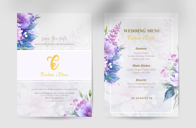 Invitação de casamento de flores psd com belas flores aquareladas