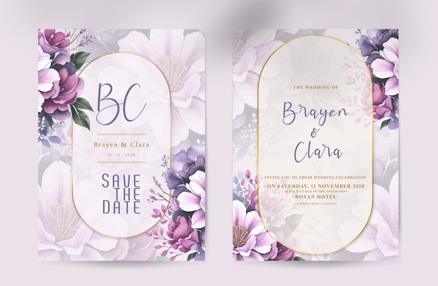 Invitação de casamento de flores PSD com belas flores aquareladas