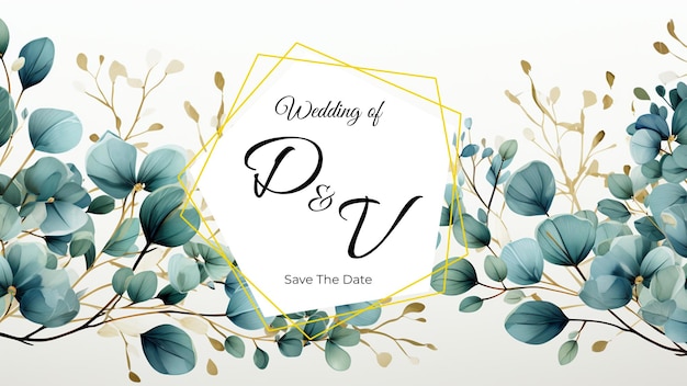 PSD invitación de banner de hojas de acuarela de boda