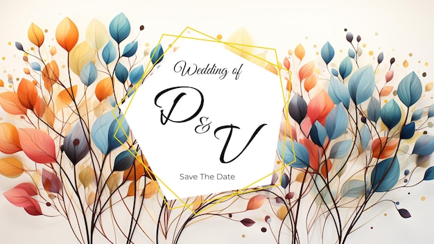 Invitación De Banner De Hojas De Acuarela De Boda