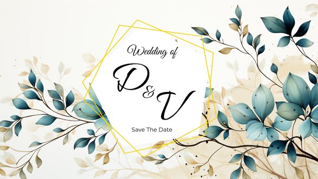 PSD invitación de banner de hojas de acuarela de boda