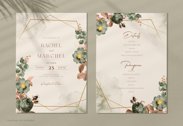 invitación de boda acuarela con elegantes aceitunas verdes florales