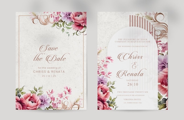 invitación de boda con acuarelas de flores de belleza