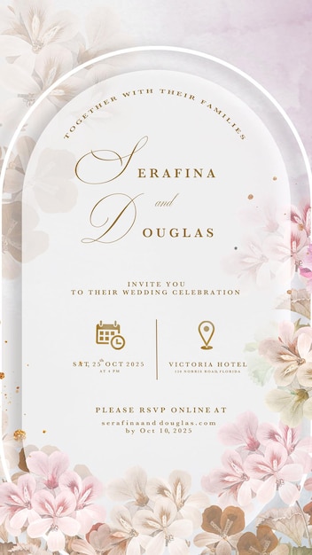 invitación de boda digital con arreglo floral