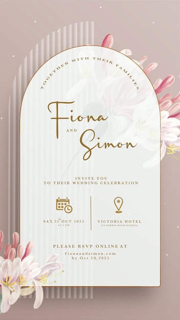 Invitación de boda digital con flor de acuarela