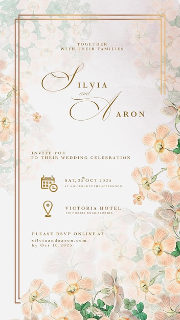 Invitación de boda digital con flor amarilla