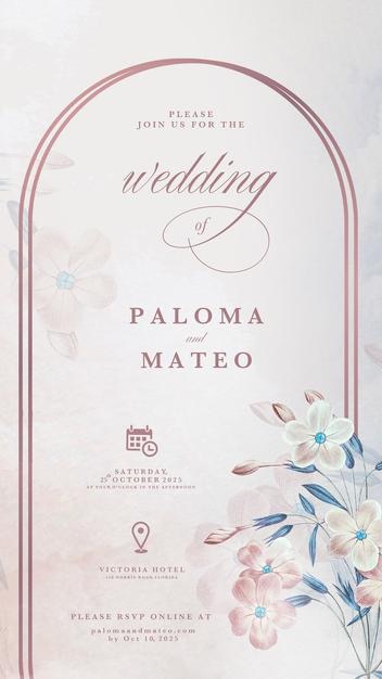 invitación de boda digital con flor azul