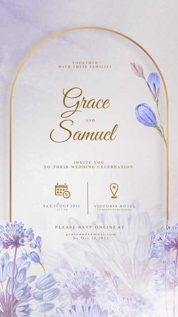 invitación de boda digital con flor azul