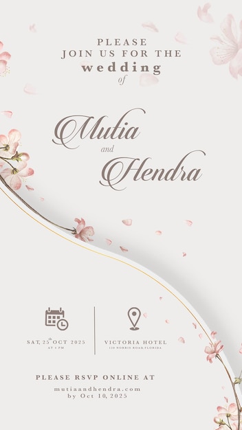 Invitación de boda digital con flor de cerezo rosa