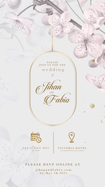 Invitación de boda digital con flor de cerezo