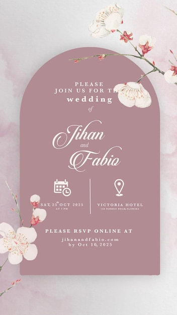 Invitación de boda digital con flor de cerezo