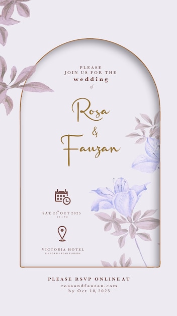 Invitación de boda digital con flor morada