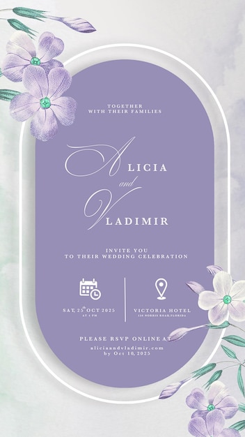 invitación de boda digital flor morada