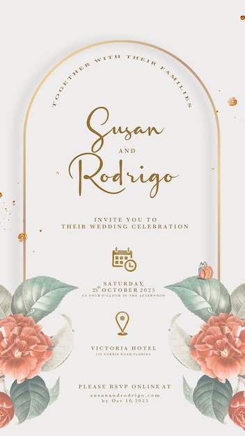 Invitación de boda digital con flor vintage