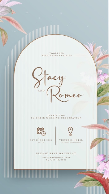 Invitación de boda digital con follaje