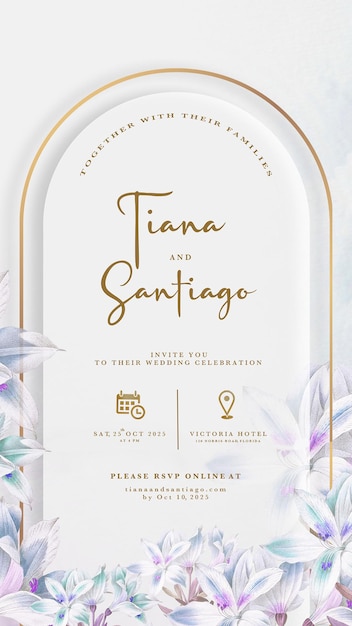 Invitación de boda digital con follaje