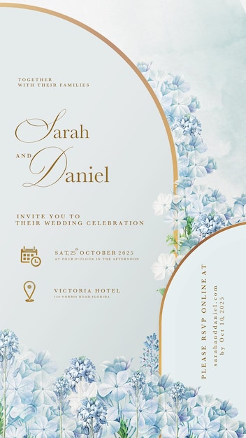 Invitación de boda digital con fondo azul geométrico