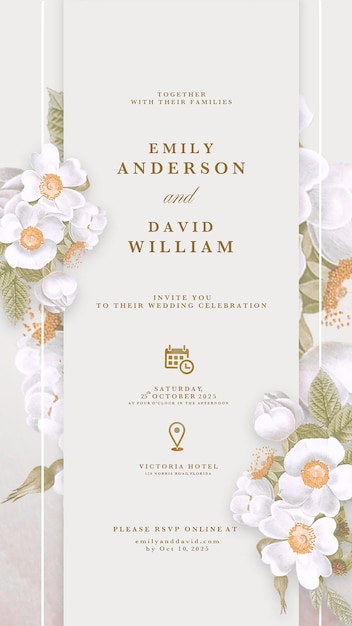 Invitación de boda digital con fondo floral geométrico