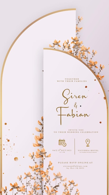 Invitación de boda digital con fondo floral geométrico