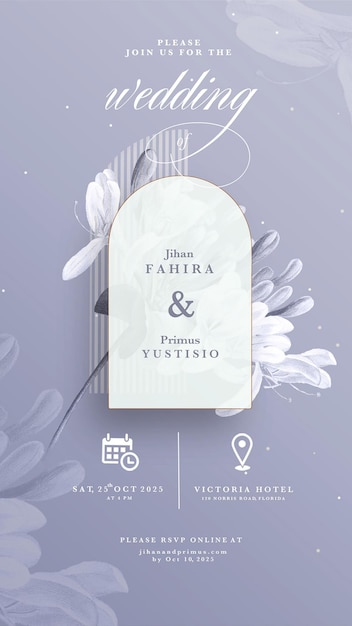 Invitación de boda digital con fondo púrpura