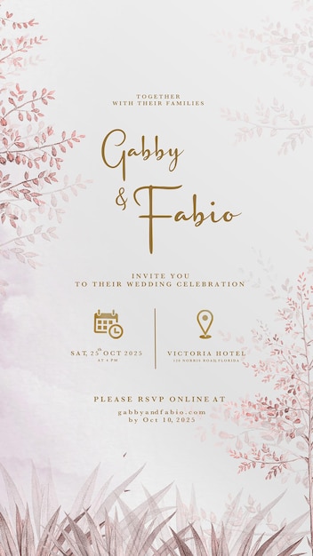 Invitación de boda digital con hermosos árboles