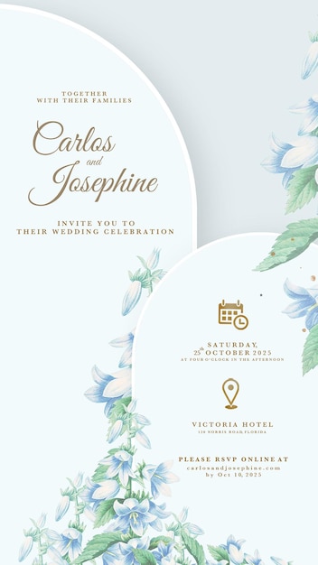 Invitación de boda digital con jacintos azules