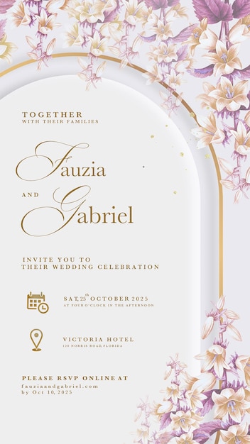 Invitación de boda digital con jacintos beige