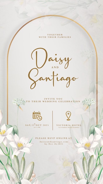 Invitación de boda digital con lirio blanco