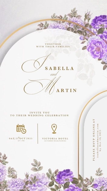 invitación de boda digital rosa púrpura