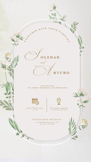 invitación de boda digital con vegetación