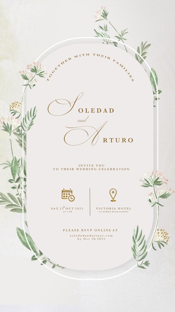 Invitación de boda digital con vegetación