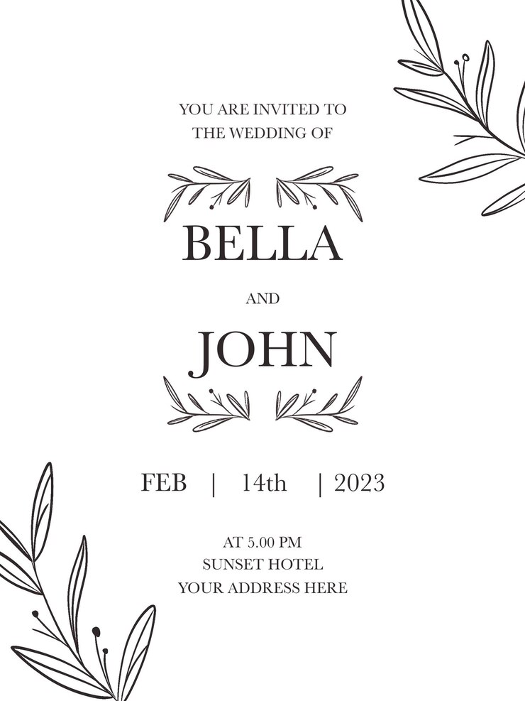 PSD una invitación de boda con un diseño floral y la palabra bella.