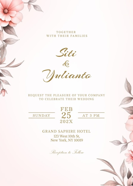 Invitación de boda con diseño floral