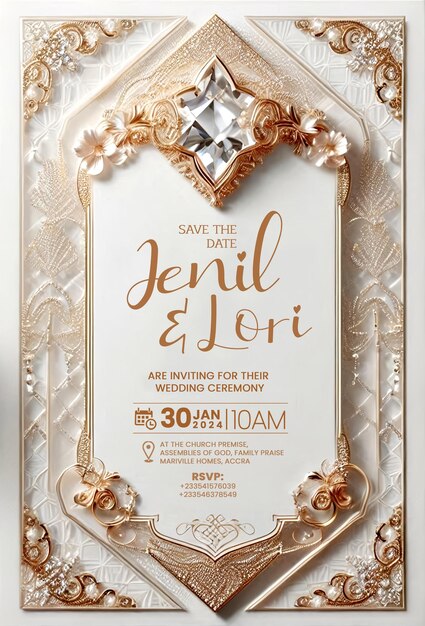 Una invitación de boda dorada y lujosa con texto editable