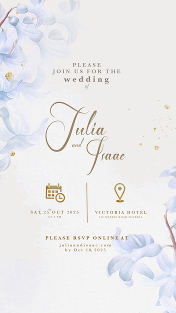 Invitación de Boda Electrónica con Flor Azul