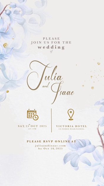 Invitación de boda electrónica con flor azul