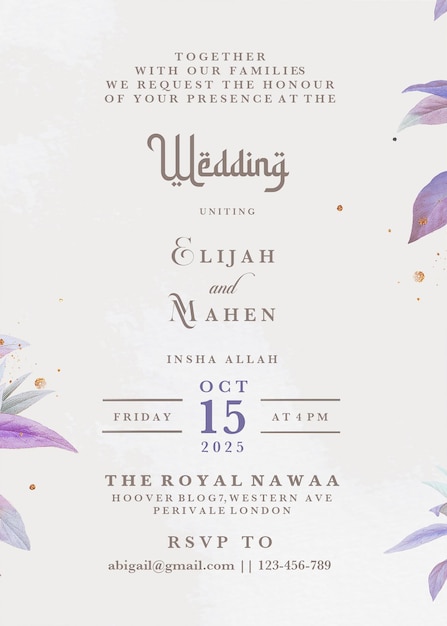 La invitación de la boda de Elijah y Mahens