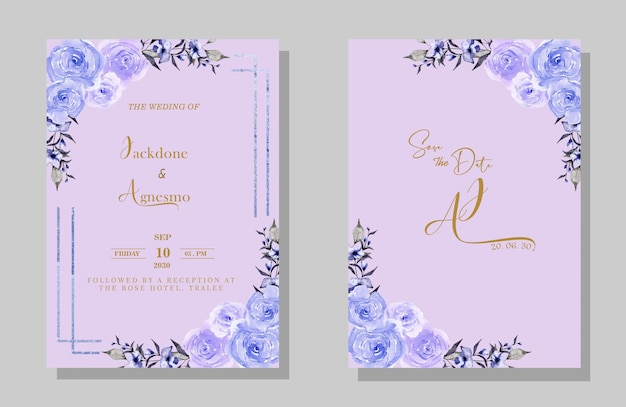 Invitación de boda con flor rosa y abstracta acuarela psd