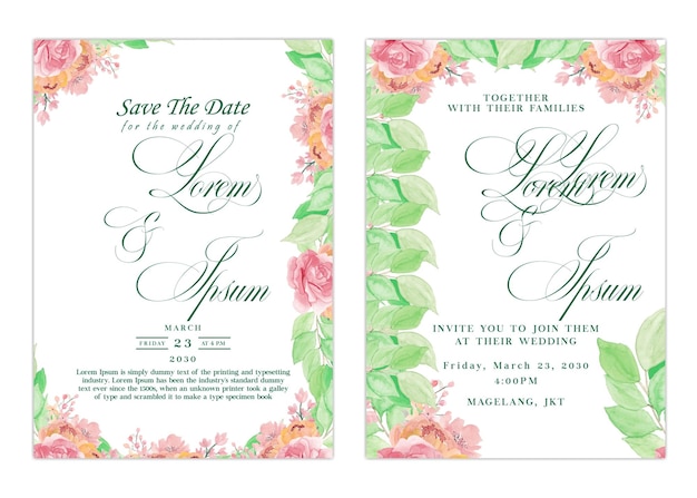 Invitación de boda floral elegante invitación psd
